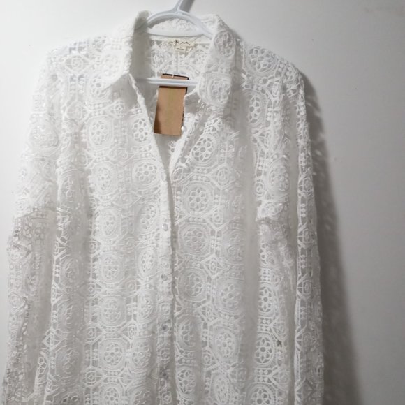 Ultra Pink White Lace Blouse - Picture 1 of 5